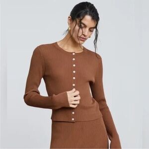 Everlane Ribbed Cropped Cardigan, Cocoa, Size M
